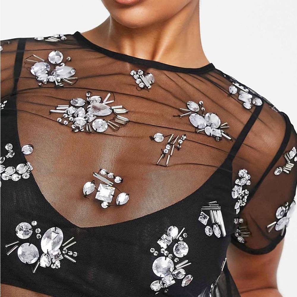 ASOS Black Sheer Embellished Top